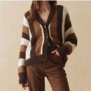 Industry Republic Clothing Hickory Smoke Striped Fuzzy Cardigan
